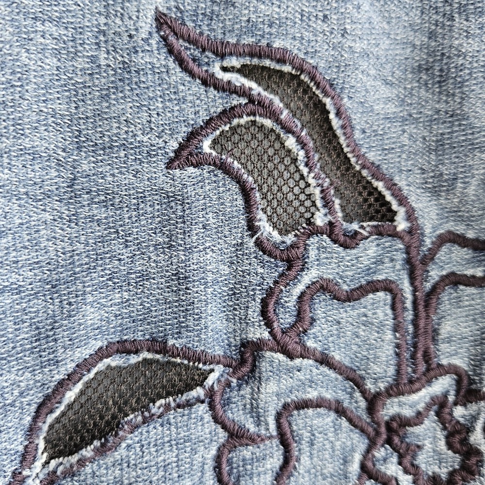 Lucky Brand Blue Long Sleeve Embroidered Mesh Floral Pullover Top Sz S Boho - Picture 3 of 10